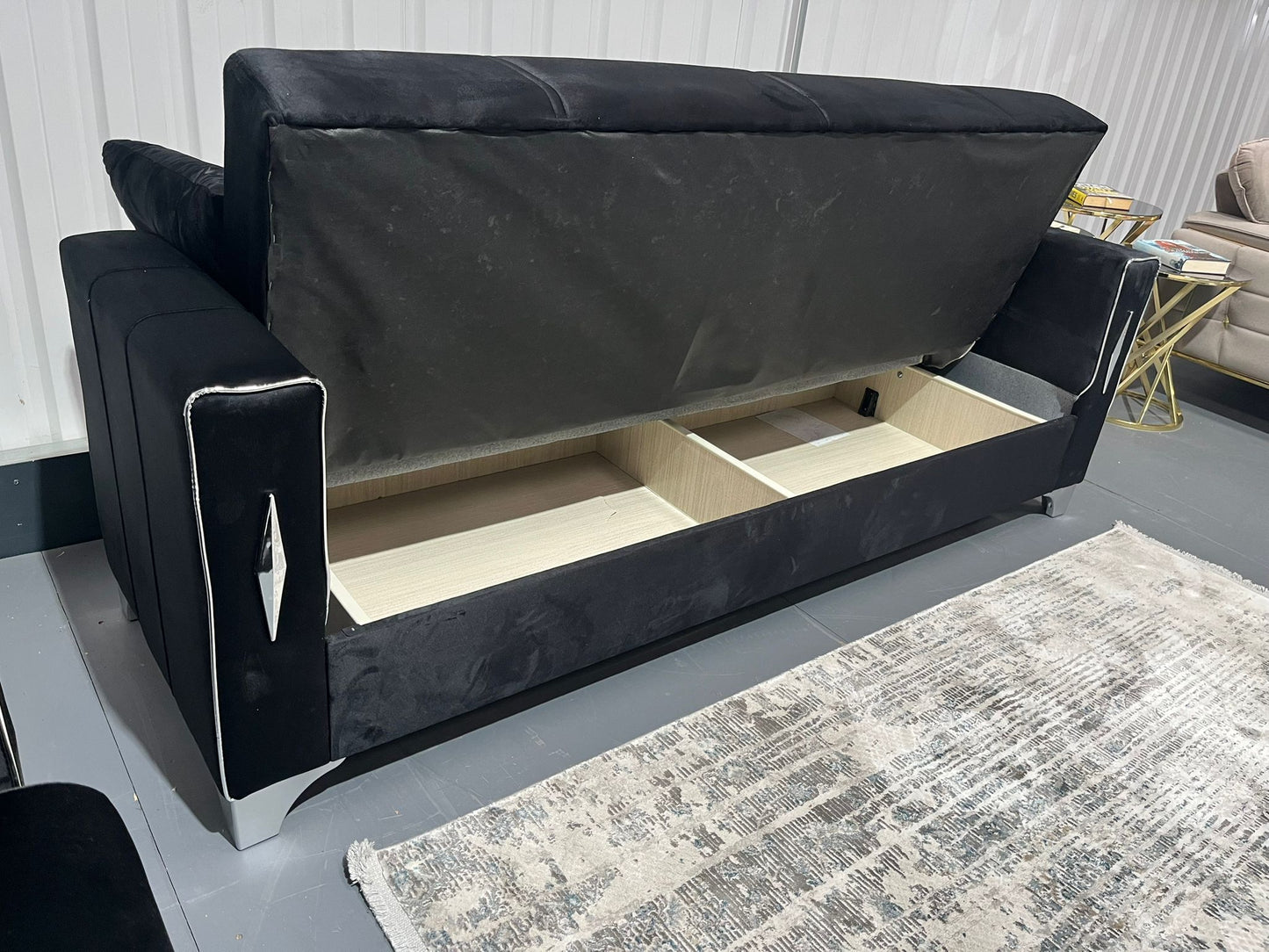 Diamond Elegant Black Silver 3+2+1 Seater Sofa Bed