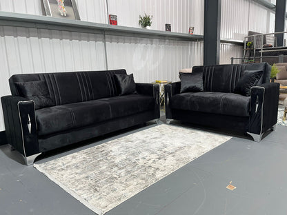 Diamond Elegant Black Silver 3+2+1 Seater Sofa Bed