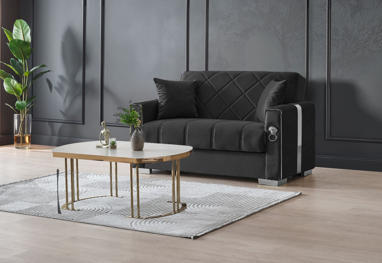 Lion Modern Black Silver 3+2+1 Seater Sofa Bed