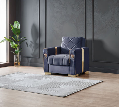 Lion Modern Blue Gold 3+2+1 Seater Sofa Bed