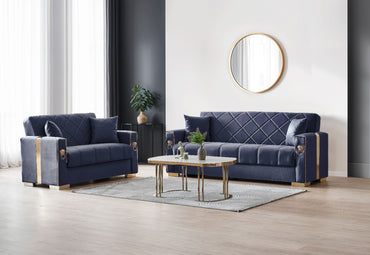 Lion Modern Blue Gold 3+2+1 Seater Sofa Bed