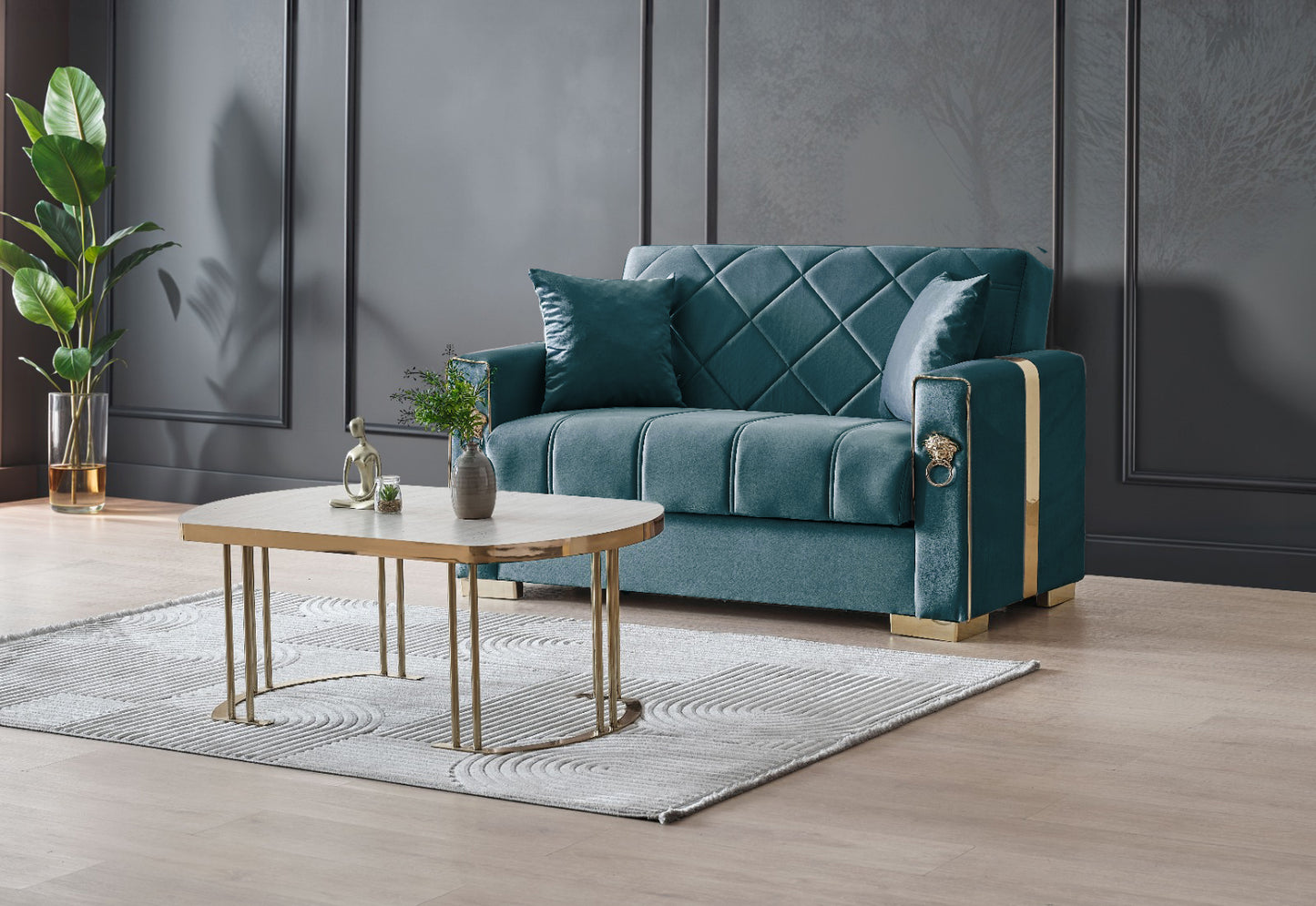 Lion Modern Green Gold 3+2+1 Seater Sofa Bed
