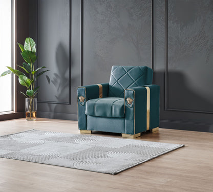 Lion Modern Green Gold 3+2+1 Seater Sofa Bed