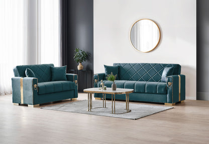 Lion Modern Green Gold 3+2+1 Seater Sofa Bed