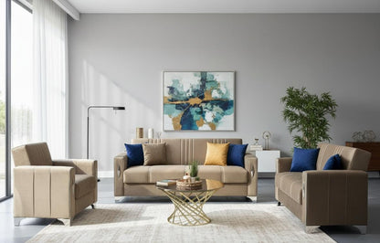 Diamond Elegant Cream Beige 3+2+1 Seater Sofa Bed