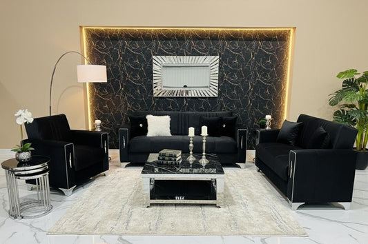 Diamond Elegant Black Silver 3+2+1 Seater Sofa Bed