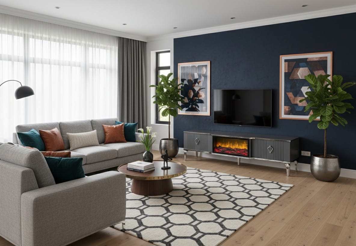 Remote Controlled Flame Effect TV Unit - Gray/Silver