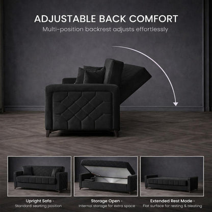 Chester 3+2+1 Seater Sofa Bed -  Black