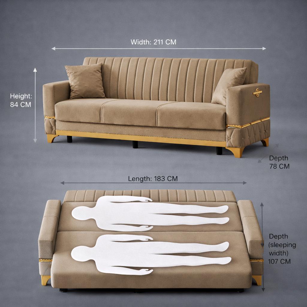 Istanbul Modern Beige 3+2+1 Seater Sofa Bed