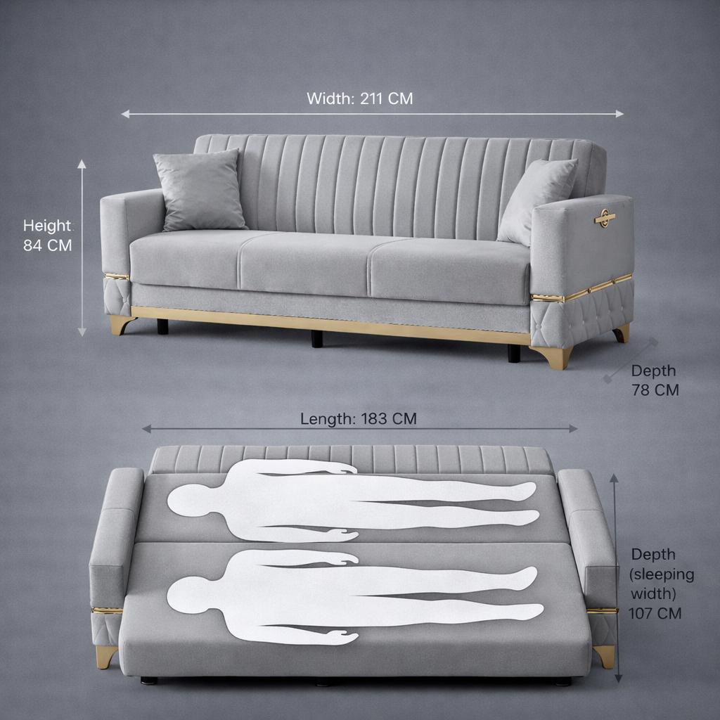 Istanbul Modern Gray 3+2+1 Seater Sofa Bed