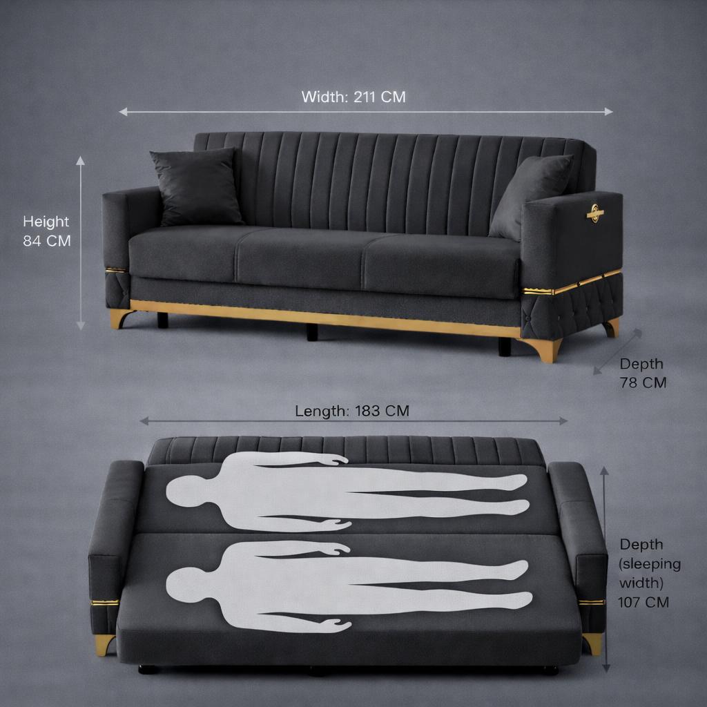 Istanbul Modern Black 3+2+1 Seater Sofa Bed