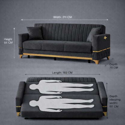 Istanbul Modern Black 3+2+1 Seater Sofa Bed