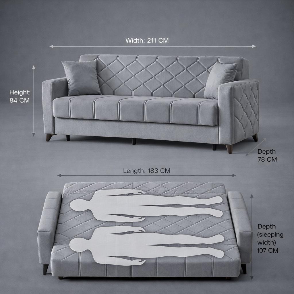Chester 3+2+1 Seater Sofa Bed -  Gray