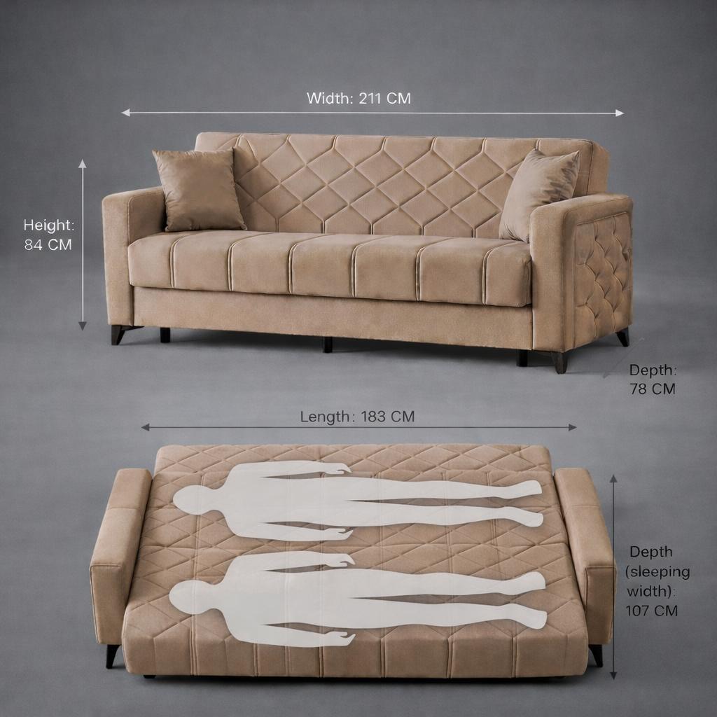 Chester 3+2+1 Seater Sofa Bed - Beige