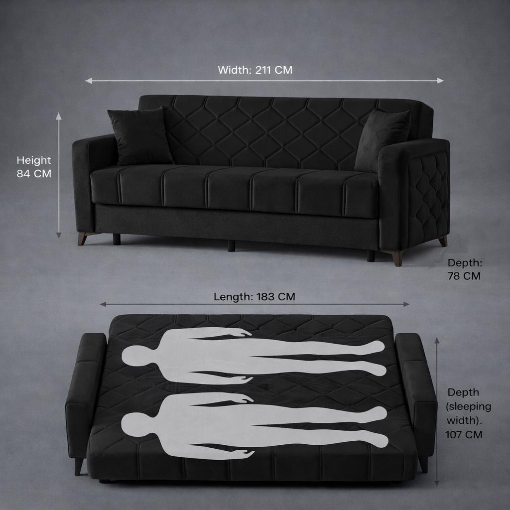 Chester 3+2+1 Seater Sofa Bed -  Black