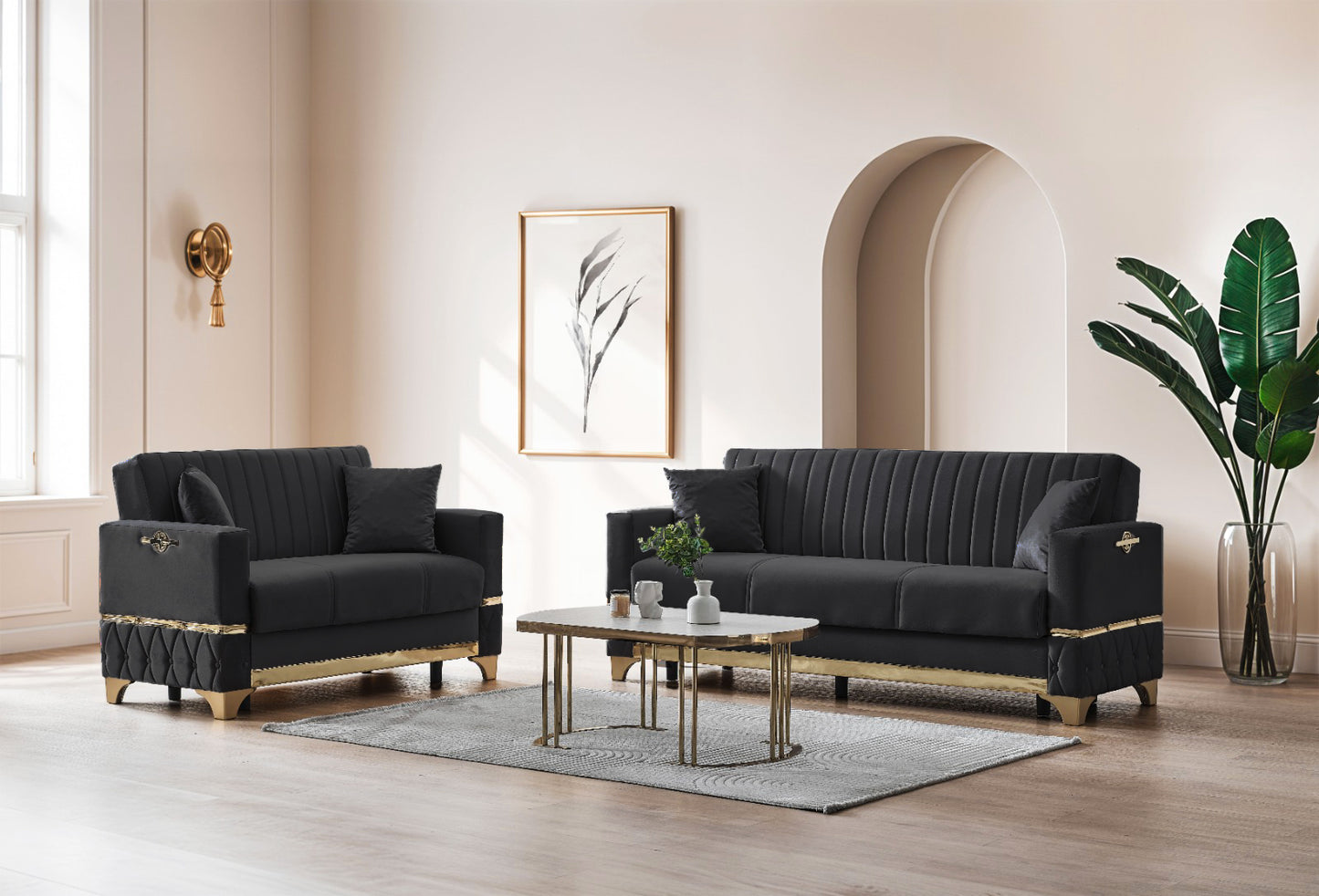 Istanbul Modern Black 3+2+1 Seater Sofa Bed