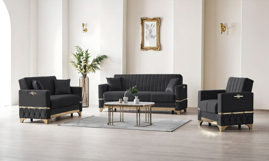 Istanbul Modern Black 3+2+1 Seater Sofa Bed