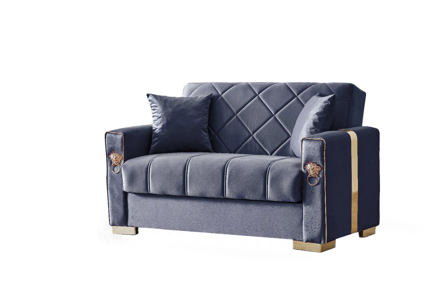 Lion Modern Blue Gold 3+2+1 Seater Sofa Bed