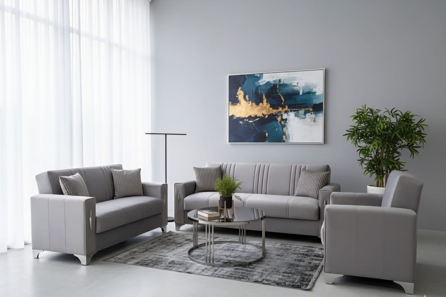 Diamond Elegant Gray Silver 3+2+1 Seater Sofa Bed