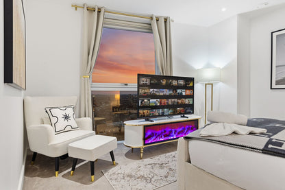 Full Screen Remote Controlled TV Unit- White/Gold