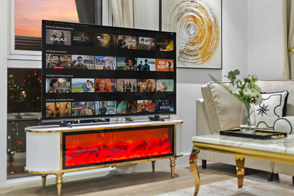 Full Screen Remote Controlled TV Unit- White/Gold