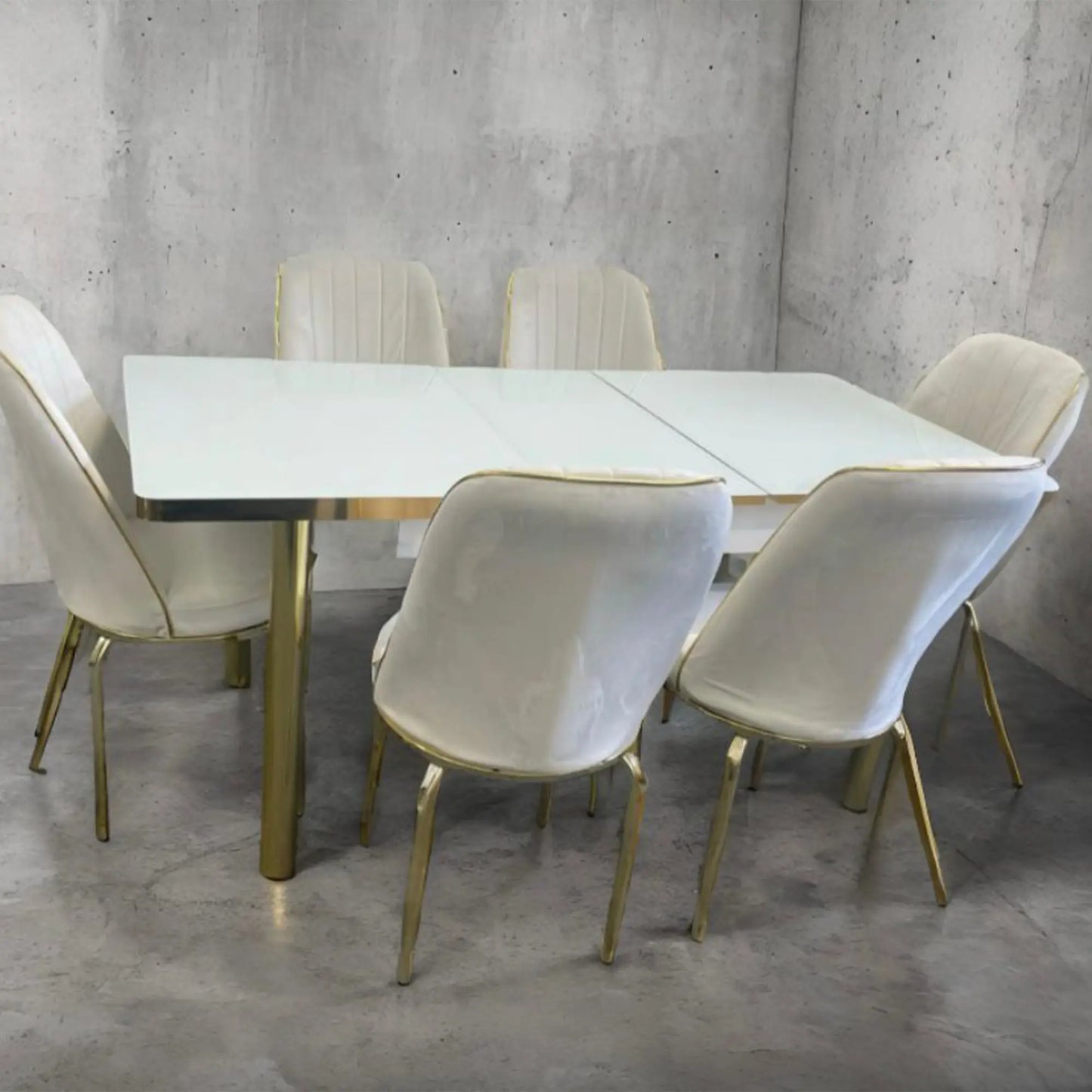 White Gold Effect Dining Table and 6 Chairs