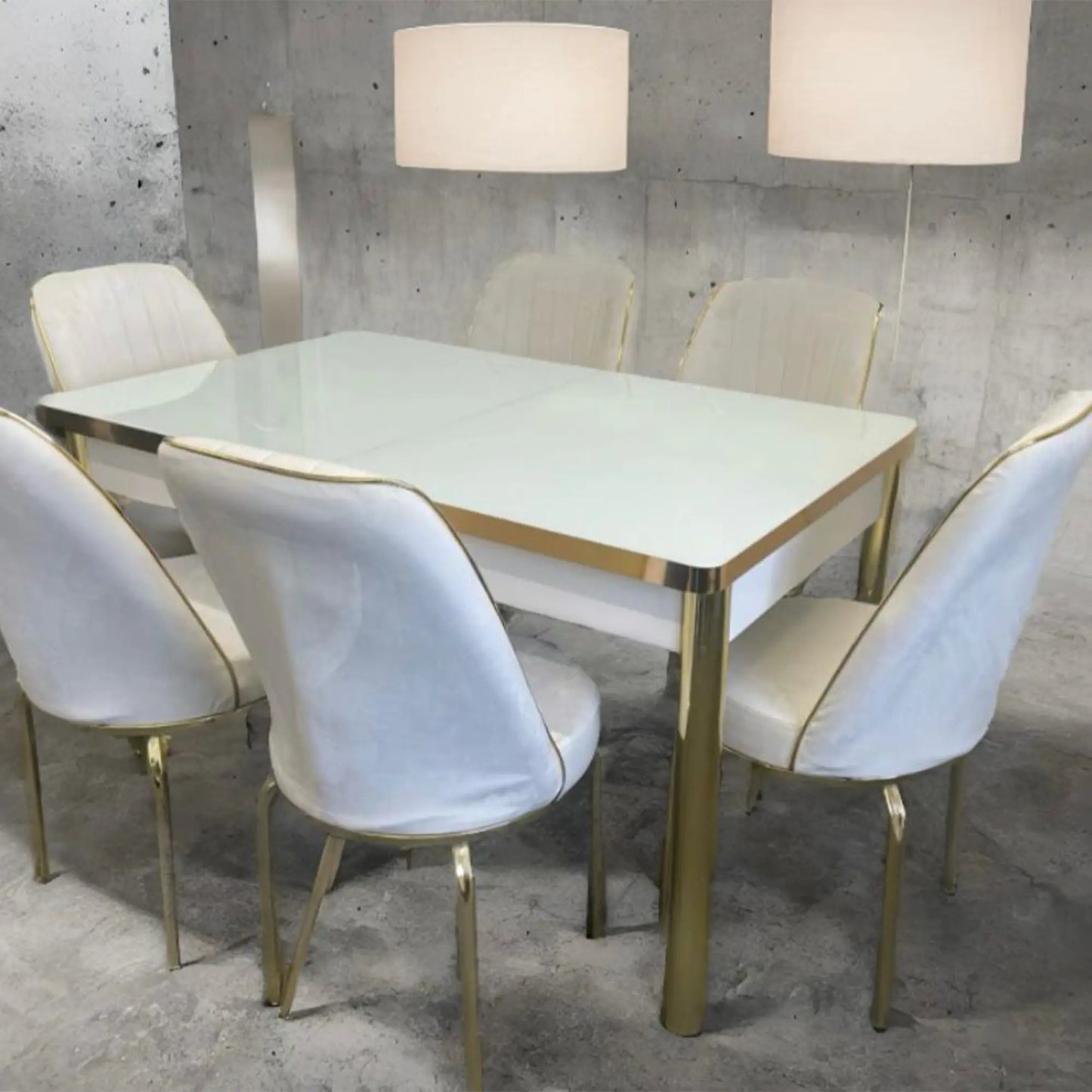 White Gold Effect Dining Table and 6 Chairs