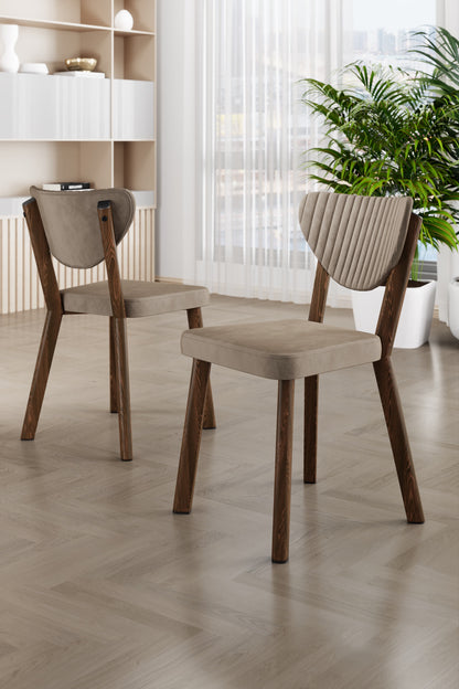 Akort Series Dining Set: 130x80 cm Lacquered Table & 6 Premium Babyface Fabric Chairs
