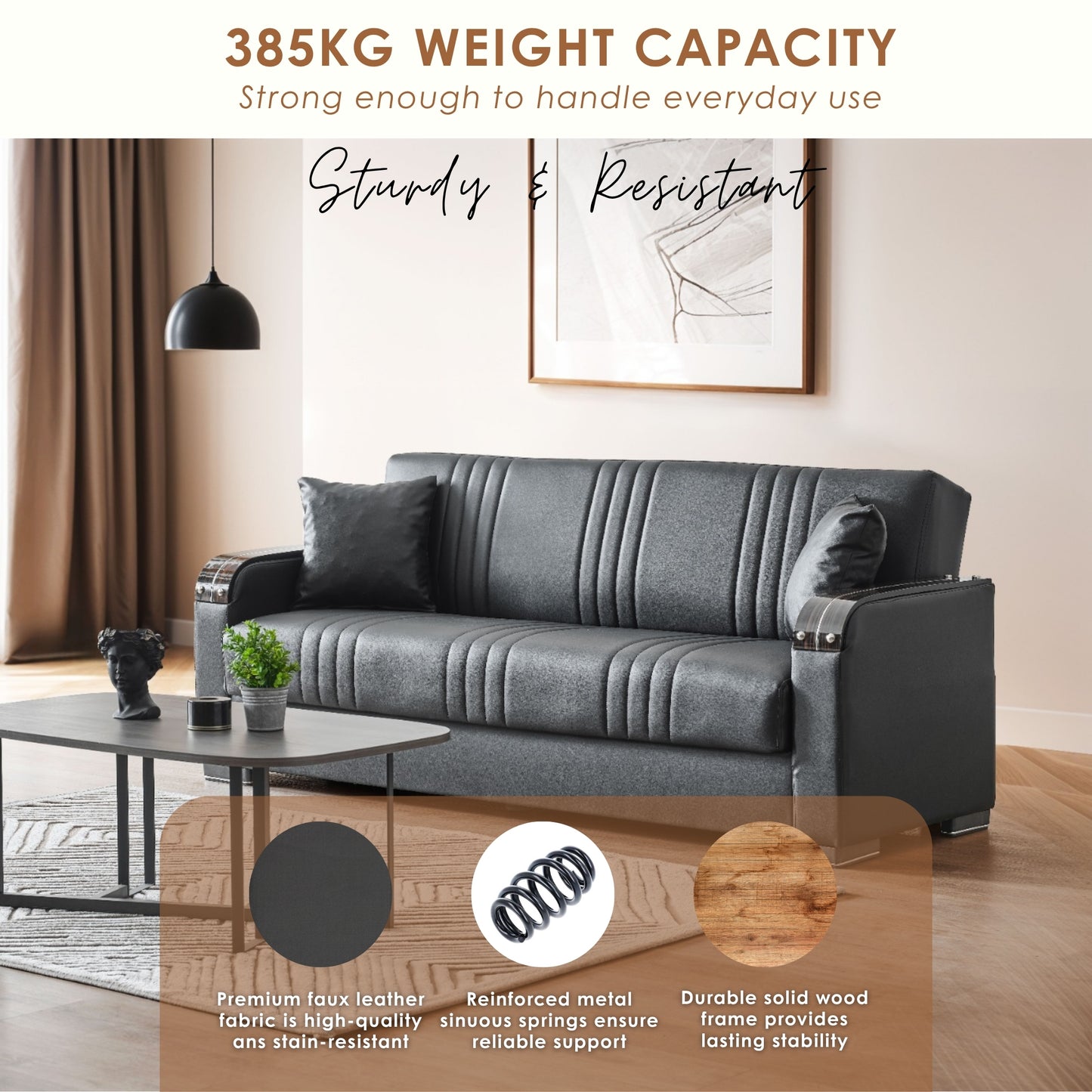 Leather Seater Sofa - Black