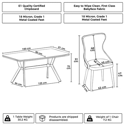 Esla Series Dining Set - 1 Table & 6 Chairs - Modern Minimalist Design