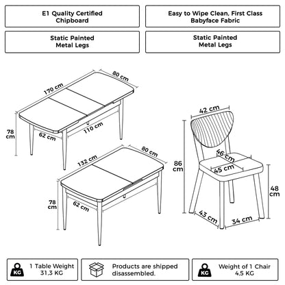 Exve Modern Extendable Dining Table Set with 6 Babyface Chairs