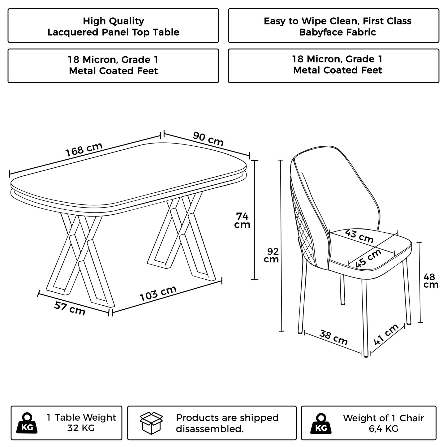 Lindra Dining Set 1 Table & 6 Chairs with Premium Metal Coating