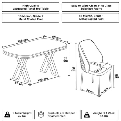 Lindra Dining Set 1 Table & 6 Chairs with Premium Metal Coating