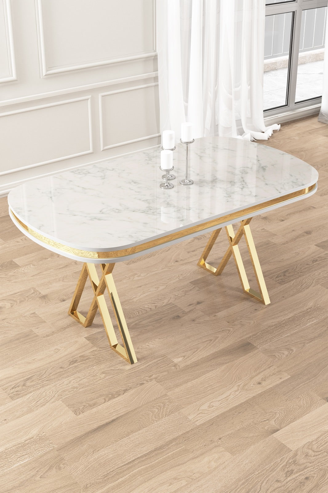 Lindra Dining Set 1 Table & 6 Chairs with Premium Metal Coating