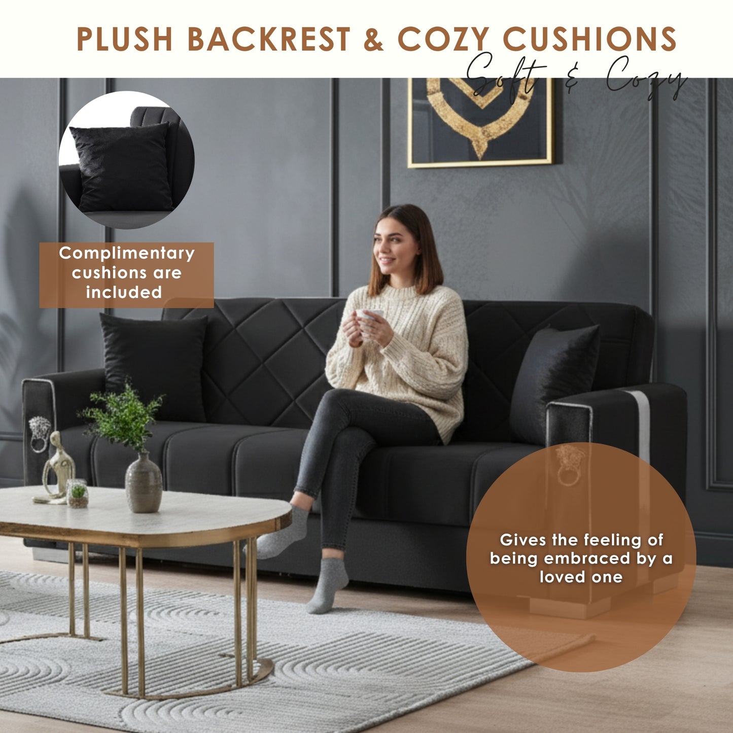 Lion Modern Black Silver 3+2+1 Seater Sofa Bed