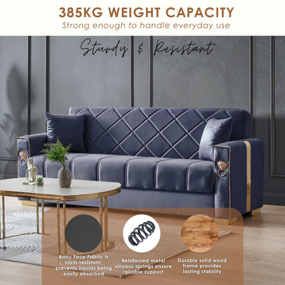 Lion Modern Blue Gold 3+2+1 Seater Sofa Bed