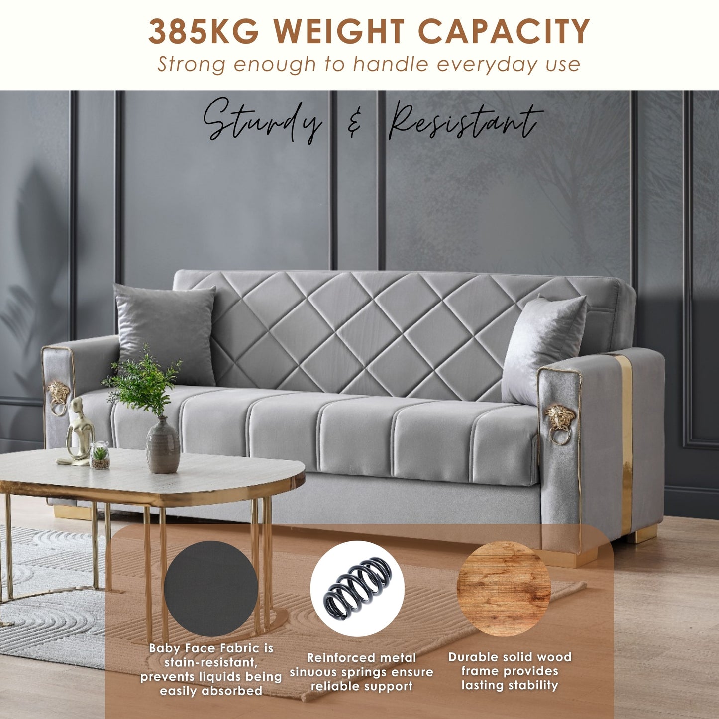 Lion Modern Gray Gold  3+2+1  Seater Sofa Bed