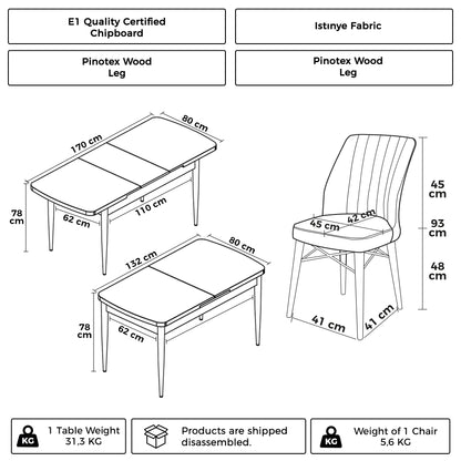 Mira Series Extendable Dining Table with 6 Chairs - Modern Wood Design