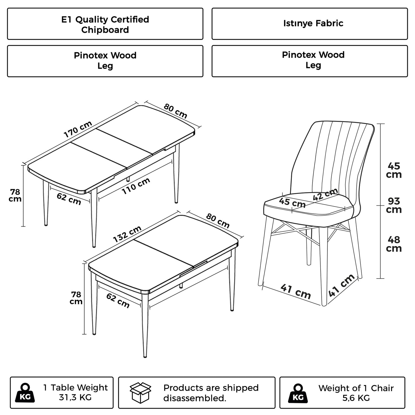 Mira Series Extendable Dining Table with 6 Chairs - Modern Wood Design