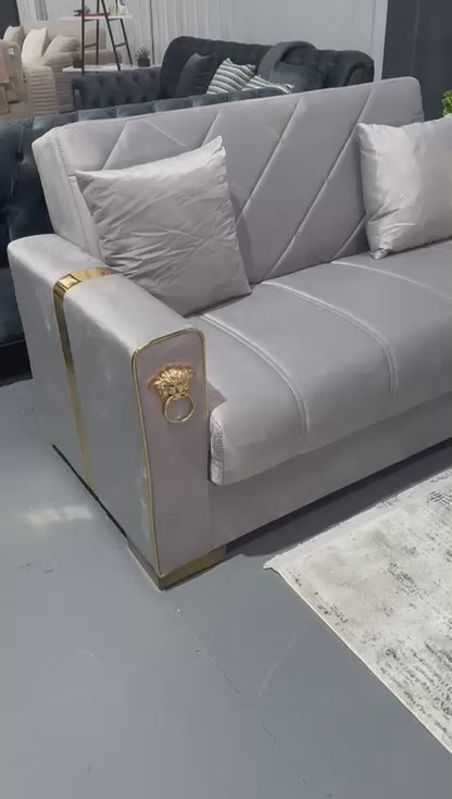 Lion Modern Gray Gold  3+2+1  Seater Sofa Bed