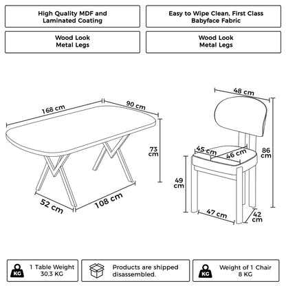 Radon Series  Dining Table with 6 Babyface Fabric Chairs