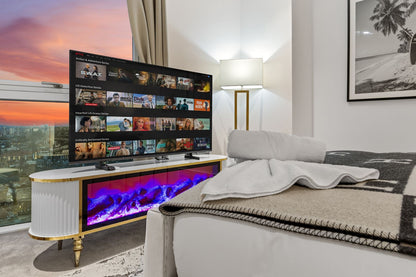 Full Screen Remote Controlled TV Unit- White/Gold