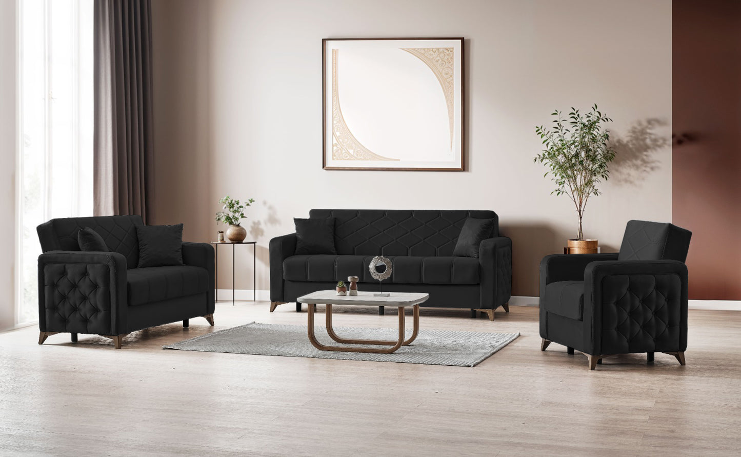 Chester 3+2+1 Seater Sofa Bed -  Black